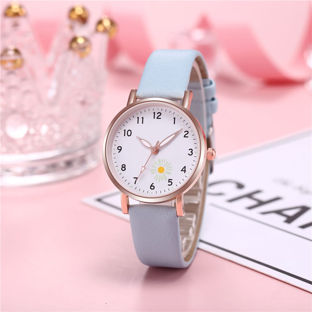 Montre fille bracelet couleur pastel et petite fleur sur cadran