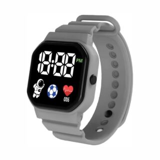 Montre-bracelet électronique à LED colorée pour enfant sur fond blanc