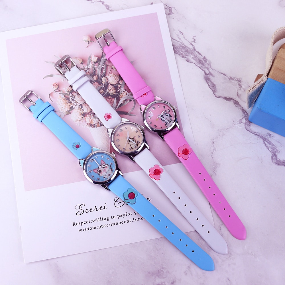 Montre fille bracelet coloré et cadran petit chat • Enfant World