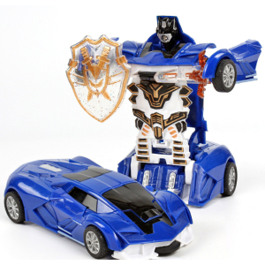 Voiture Transformers bleue avec le robot derrière