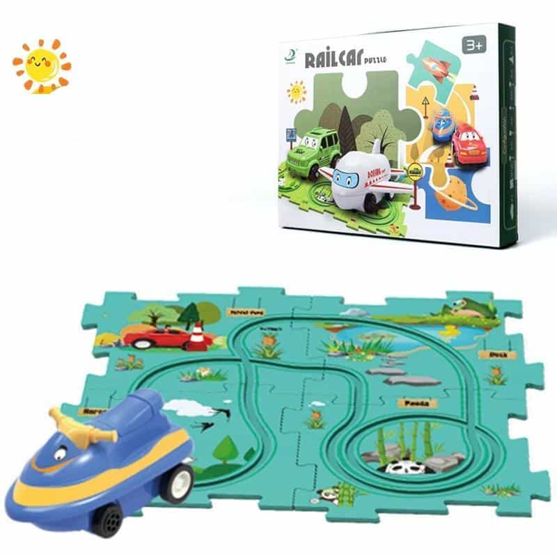 Tapis de jeu en puzzle avec circuit de course ?� th?�me pour enfant �?� Enfant World