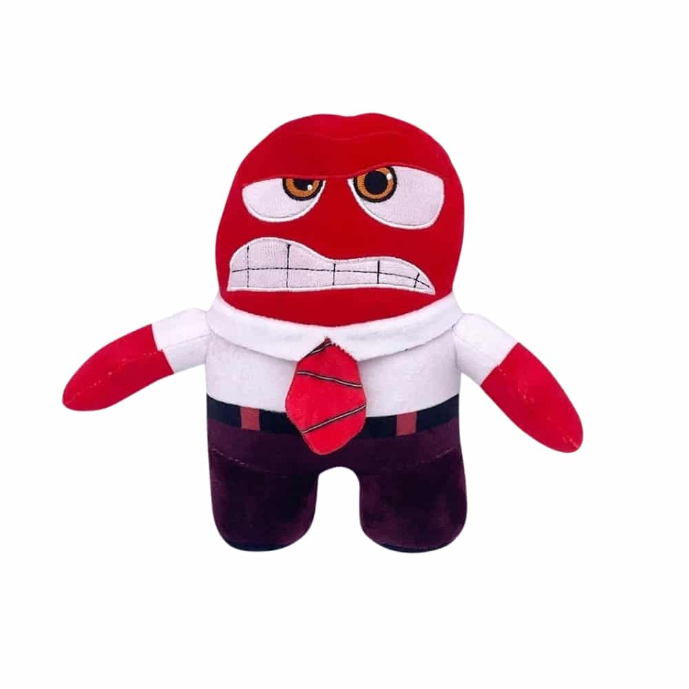 Peluche du personnage du film Vice Versa 2 du nom de Colère. Il est rouge, ayant un air énervé avec ses yeux marron. Il porte une chemise blanche, une cravate rouge et un pantalon marron.
