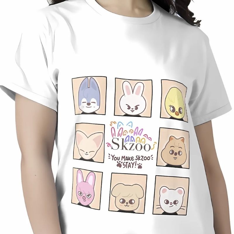 T-shirt Stray Kids pour enfant imprimé Skzoo en coton blanc – Image 4