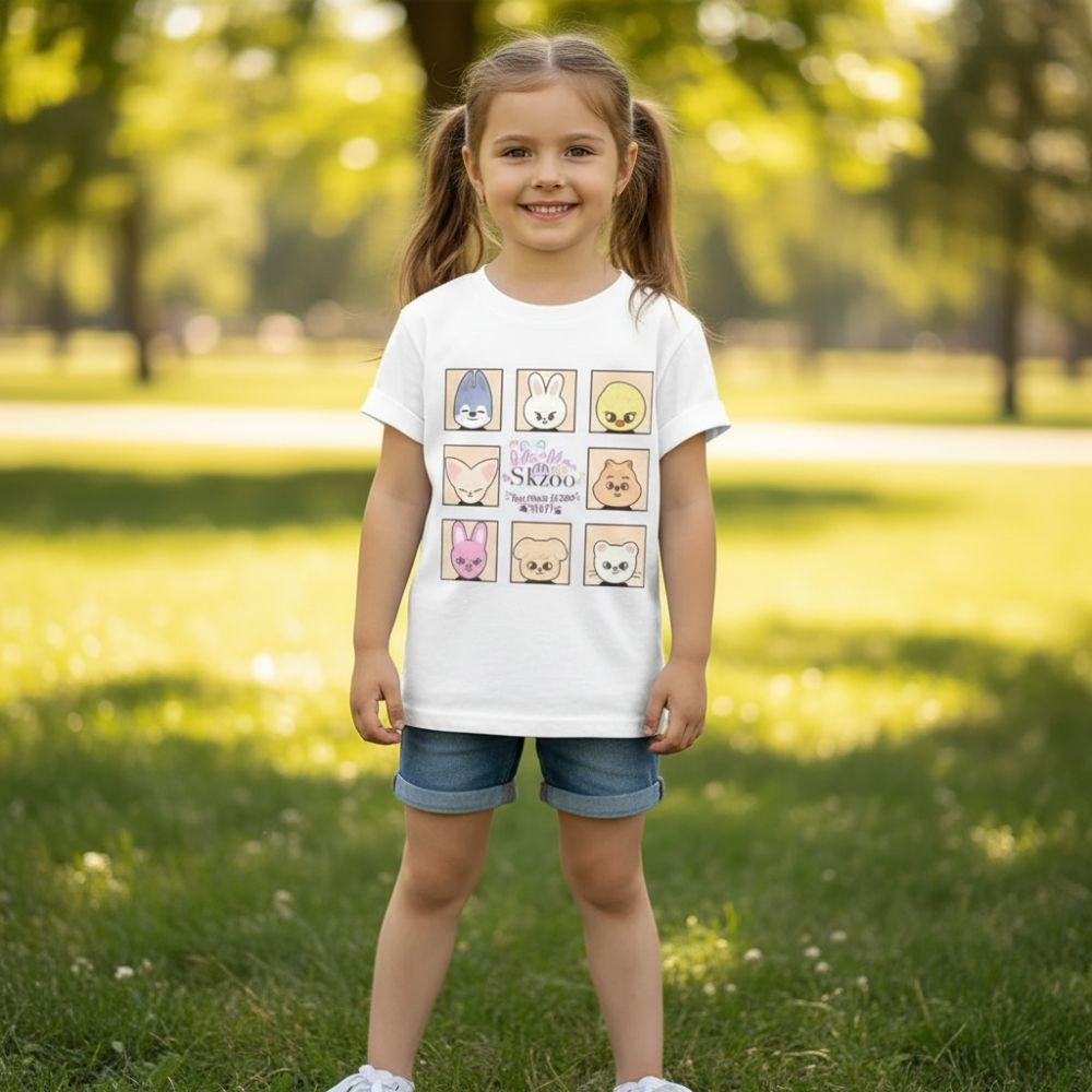 T-shirt Stray Kids pour enfant imprimé Skzoo en coton blanc – Image 3