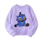 Sweat enfant K-pop Demon Hunters violet avec le tigre bleu. Sur fond blanc.