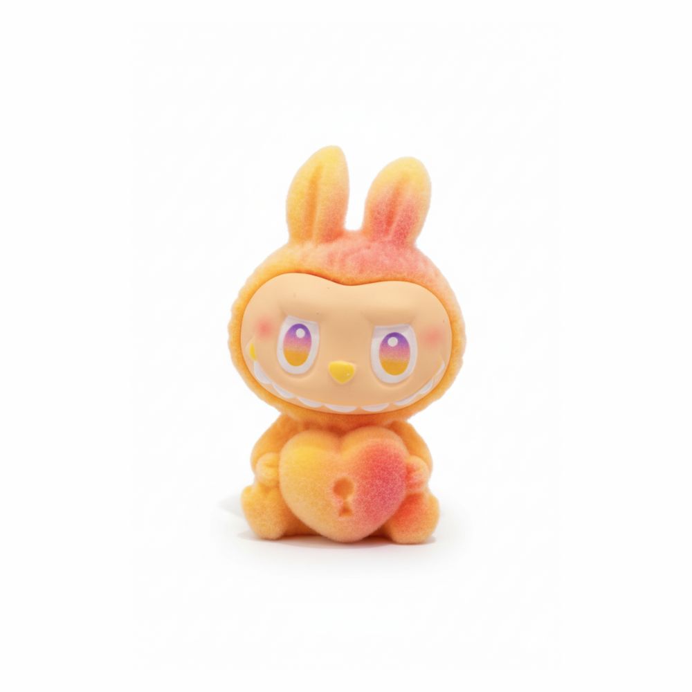 Figurine Labubu en vinyle de la collection énergie en coloris jaune et rose sur fond blanc