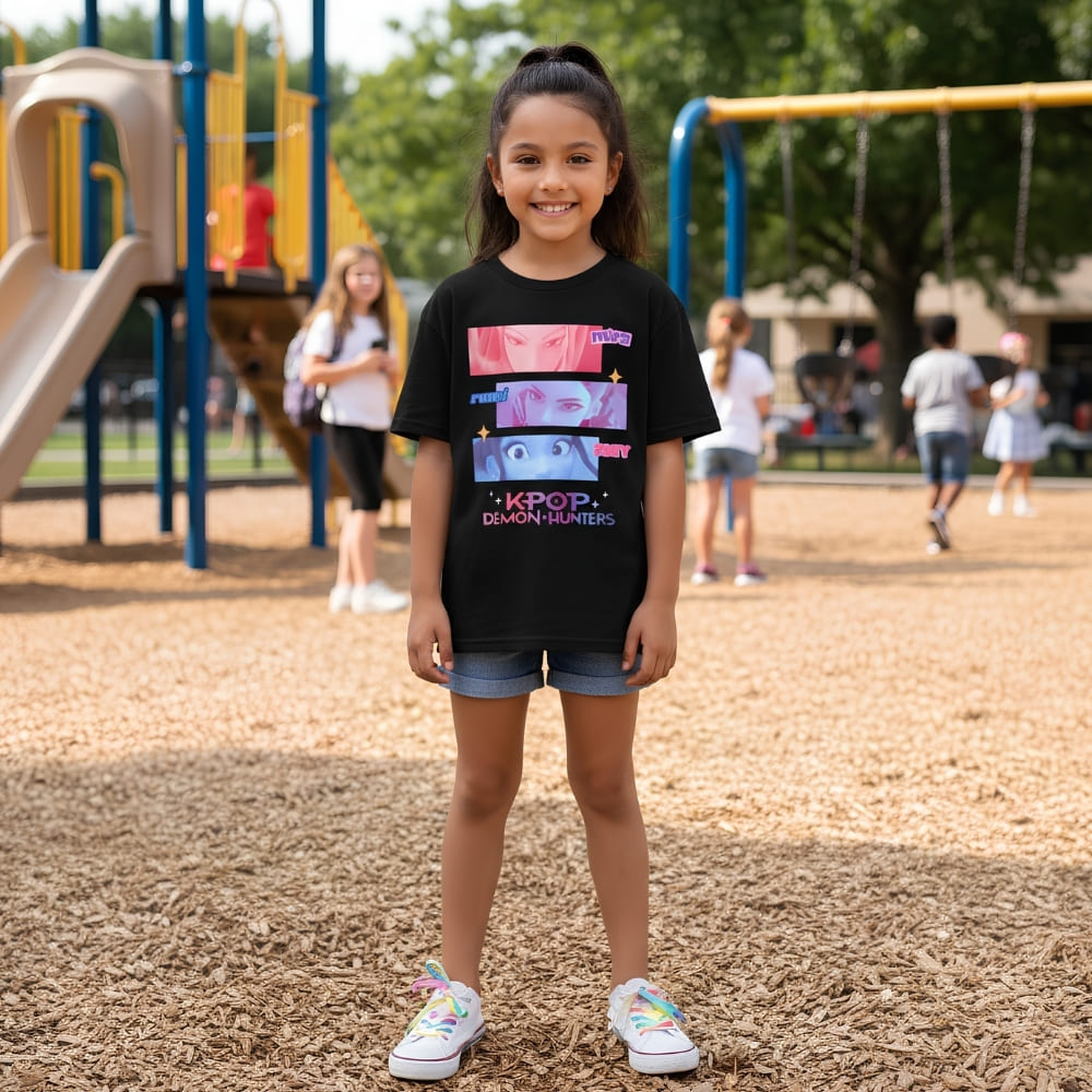 T-shirt Enfant Kpop Demon Hunter HuntrX à Manches Courtes Et Col Rond